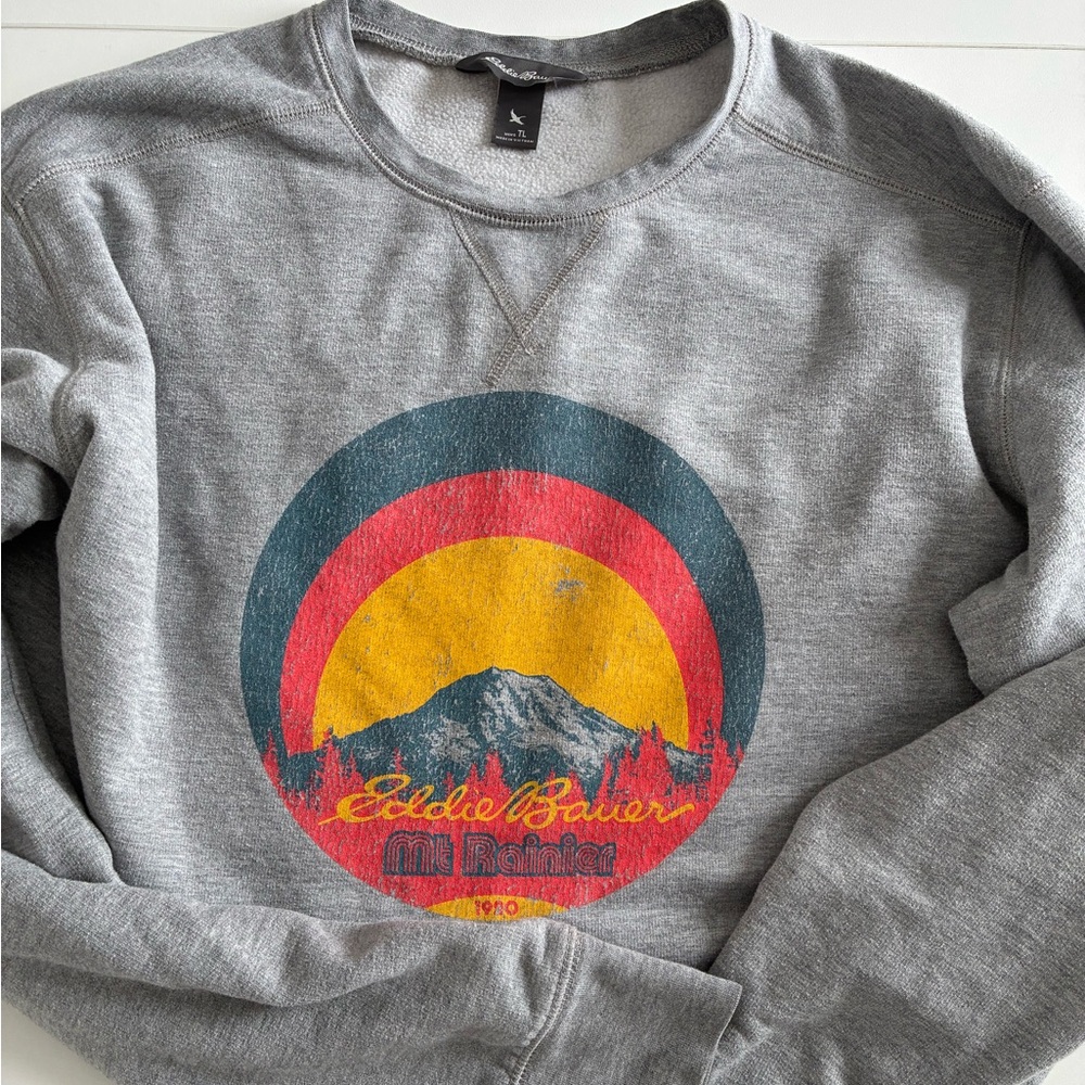 Eddie Bauer Gray Crewneck Sweatshirt with Retro Mountain Graphic